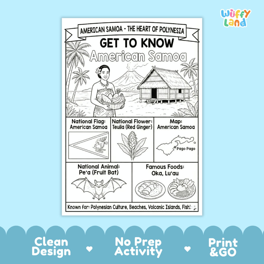 American Samoa Geography Coloring Poster Worksheets