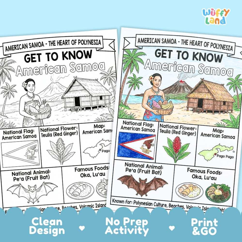 American Samoa Geography Coloring Poster Worksheets