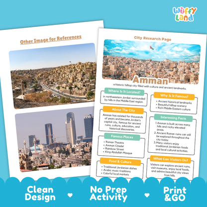 Amman City Research Worksheets and Fact Sheet