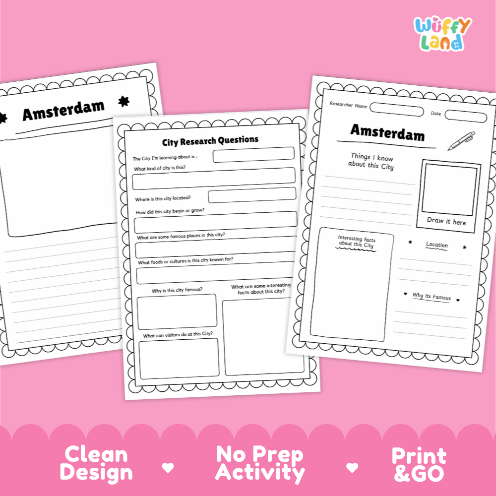 Amsterdam City Research Page Worksheets and Fact Sheet Activity