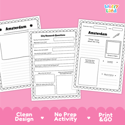 Amsterdam City Research Page Worksheets and Fact Sheet Activity