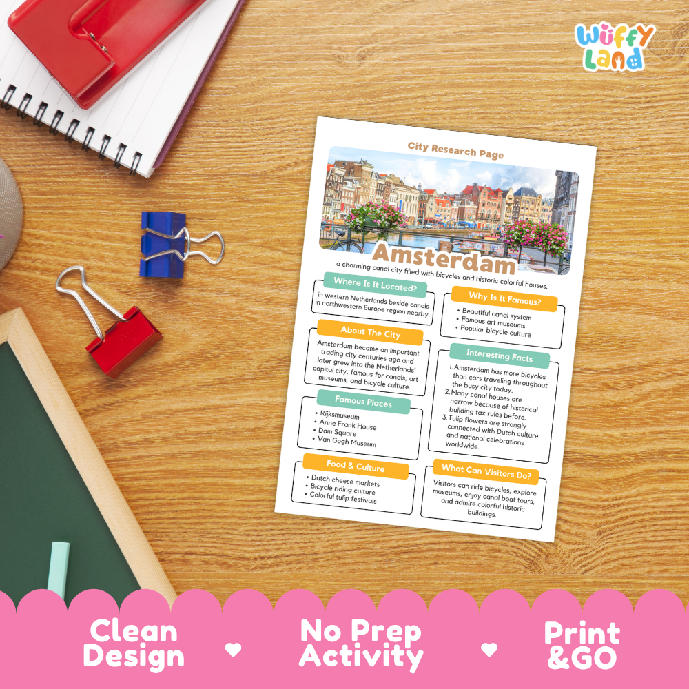 Amsterdam City Research Page Worksheets and Fact Sheet Activity