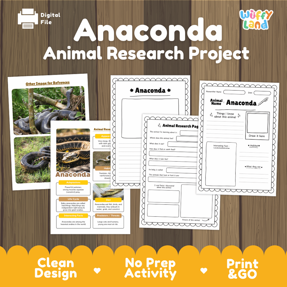 Anaconda Animal Research Project Worksheets and Activity
