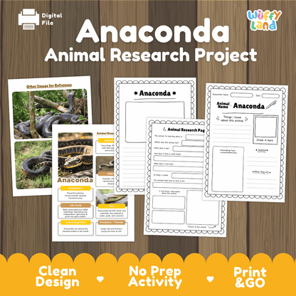 Anaconda Animal Research Project Worksheets and Activity