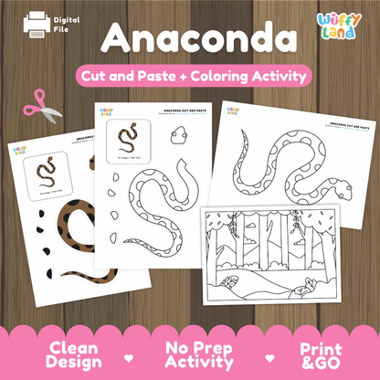 Anaconda Cut and Paste Coloring Activity Worksheets