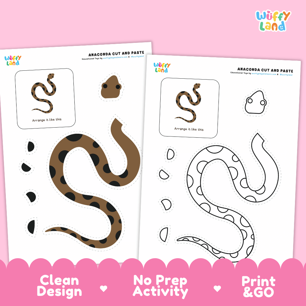 Anaconda Cut and Paste Coloring Activity Worksheets