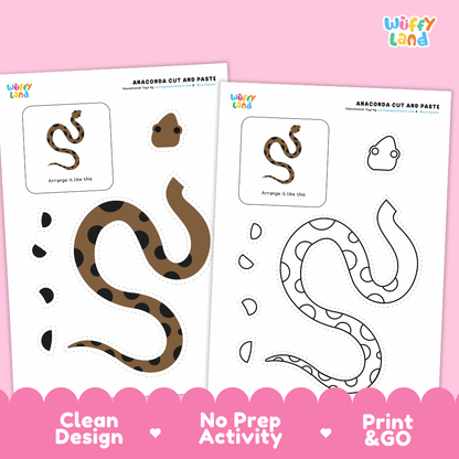 Anaconda Cut and Paste Coloring Activity Worksheets