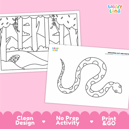 Anaconda Cut and Paste Coloring Activity Worksheets