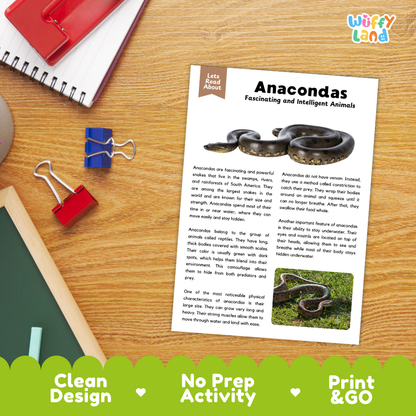 Anacondas Reading Passage and Comprehension Questions Worksheets with Answer Key