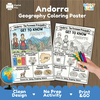 Andorra Geography Coloring Poster | Country Study Research Worksheet Activity