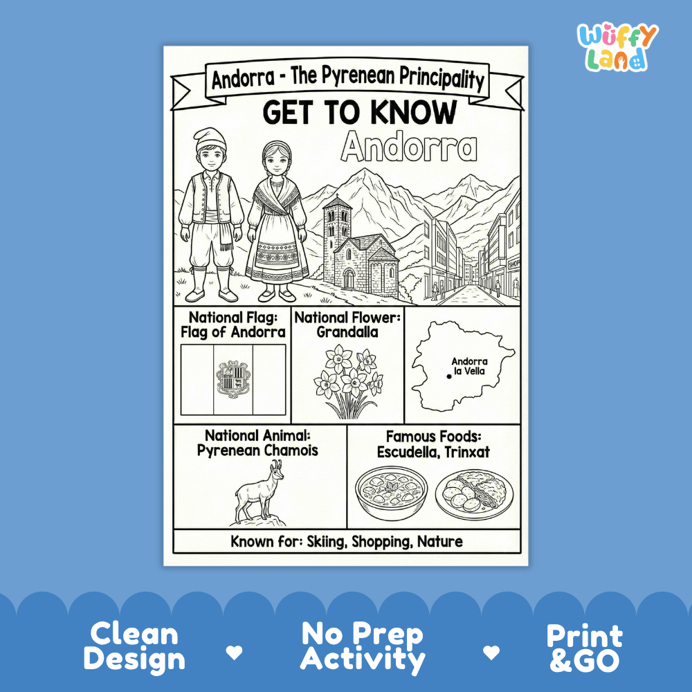 Andorra Geography Coloring Poster | Country Study Research Worksheet Activity
