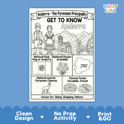 Andorra Geography Coloring Poster | Country Study Research Worksheet Activity