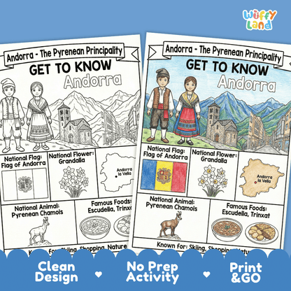 Andorra Geography Coloring Poster | Country Study Research Worksheet Activity