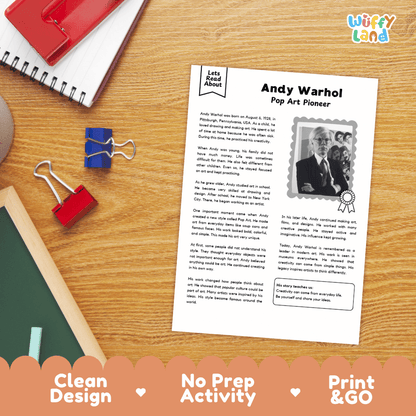 Andy Warhol Biography Reading Passage and Writing Activity Worksheets
