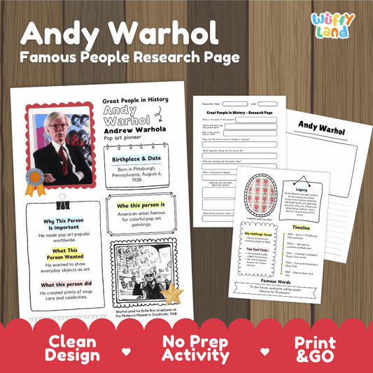 Andy Warhol Famous People Biography Research Pages and Worksheets