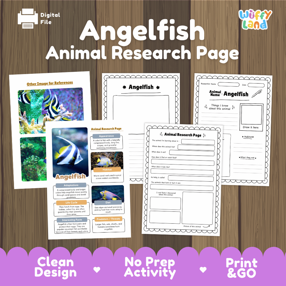 Angelfish Animal Research Page Worksheets