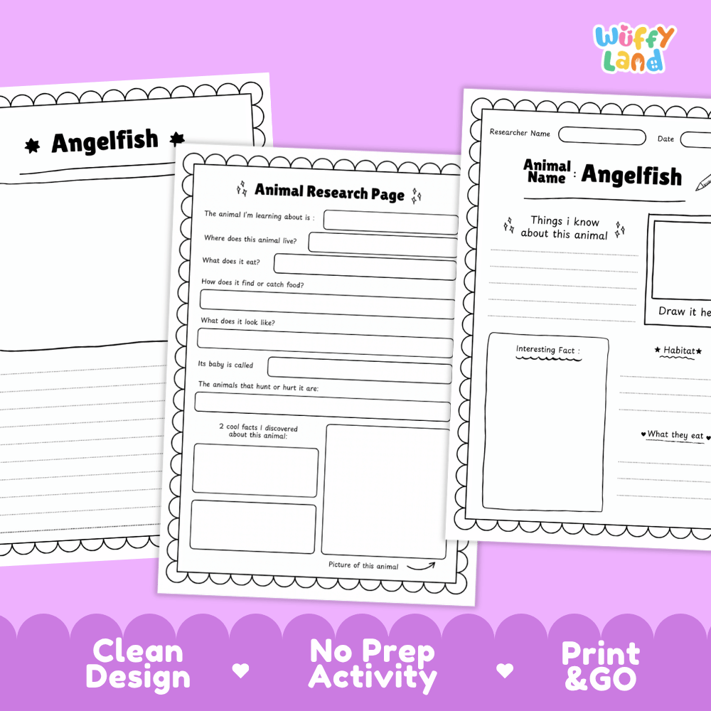Angelfish Animal Research Page Worksheets