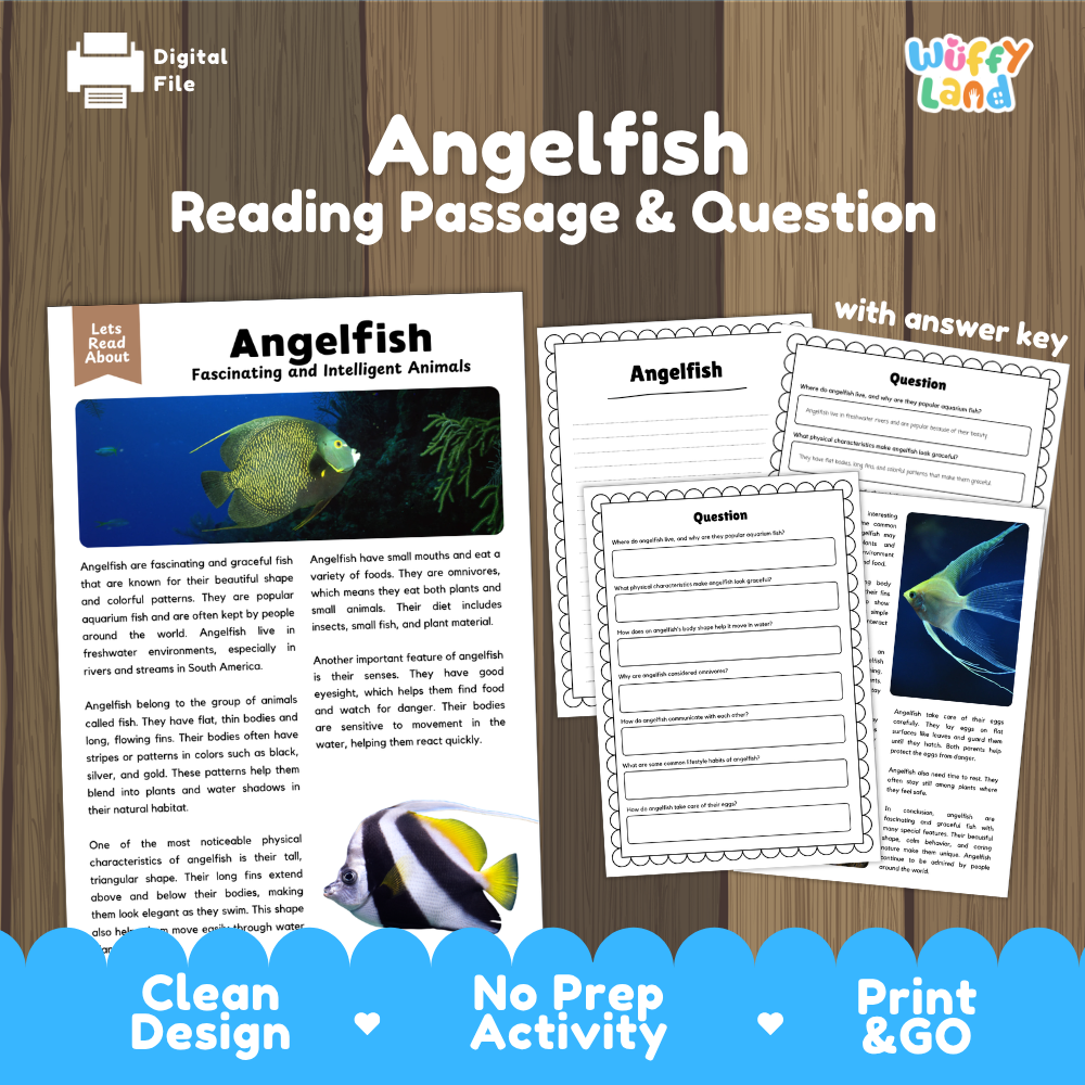 Angelfish Reading Passage and Comprehension Questions Worksheets with Answer Key