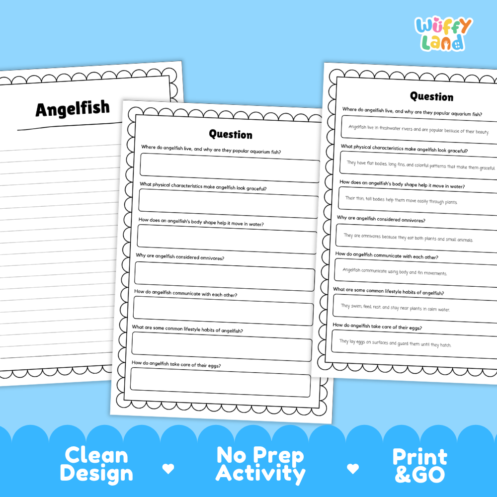 Angelfish Reading Passage and Comprehension Questions Worksheets with Answer Key