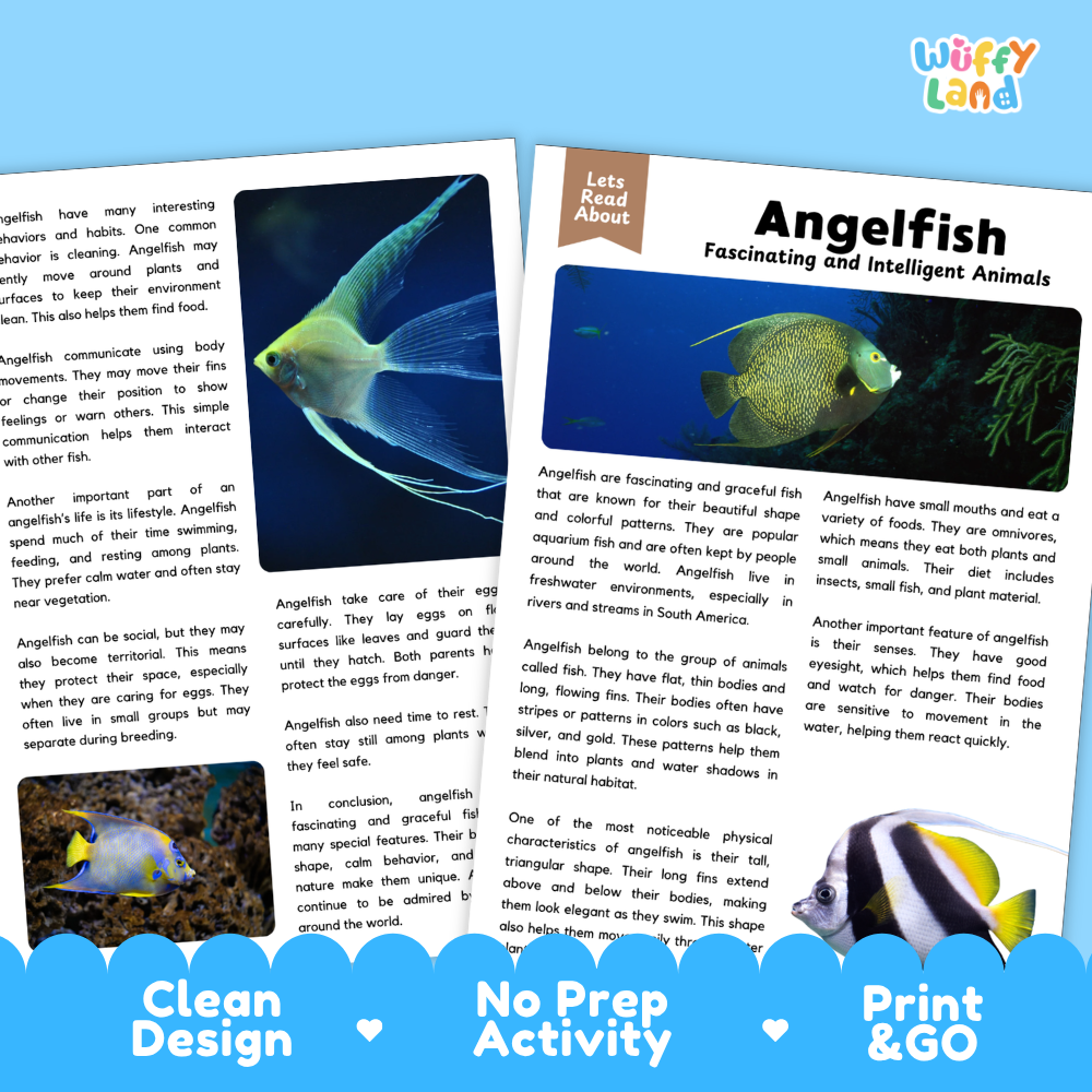 Angelfish Reading Passage and Comprehension Questions Worksheets with Answer Key