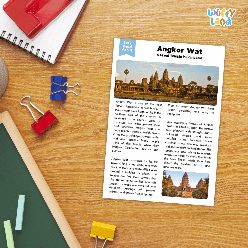 Angkor Wat Landmark Reading Passages and Comprehension Worksheets