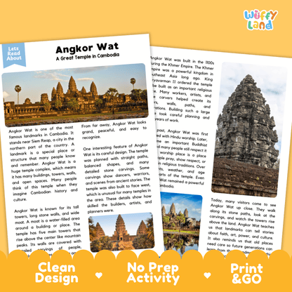 Angkor Wat Landmark Reading Passages and Comprehension Worksheets