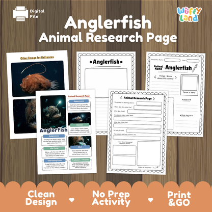 Anglerfish Animal Research Page Worksheets and Fact Sheet