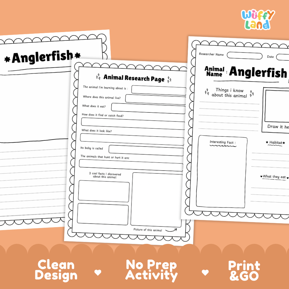 Anglerfish Animal Research Page Worksheets and Fact Sheet