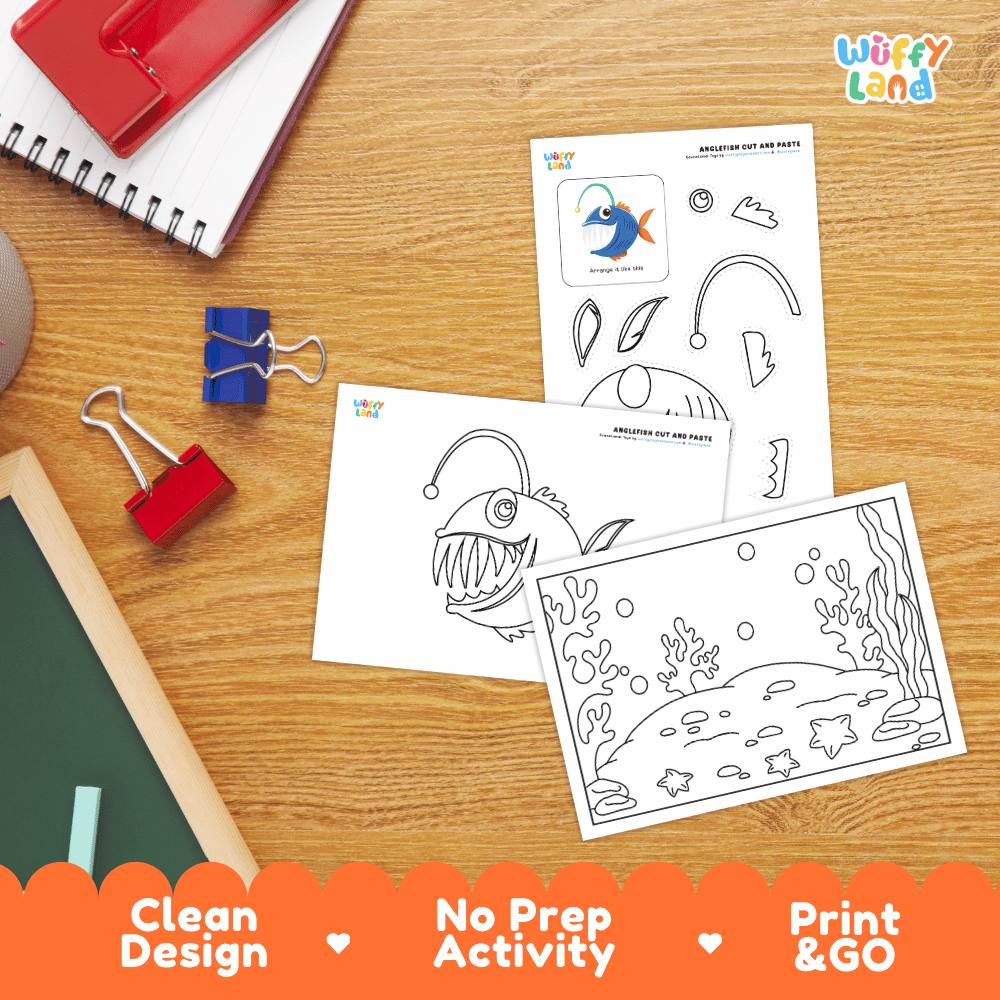 Anglerfish Cut and Paste Coloring Activity Worksheets