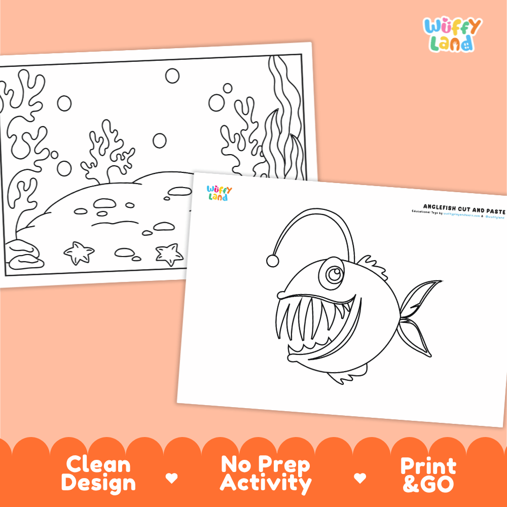 Anglerfish Cut and Paste Coloring Activity Worksheets