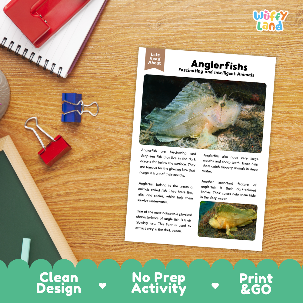 Anglerfish Reading Passage and Comprehension Questions with Answer Key Worksheets