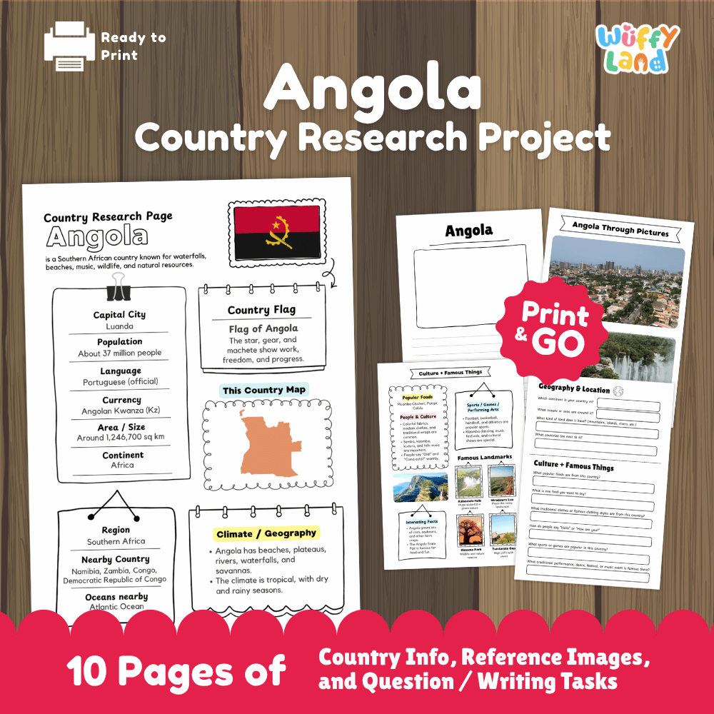 Angola Country Research Project Printable Worksheets and Activities