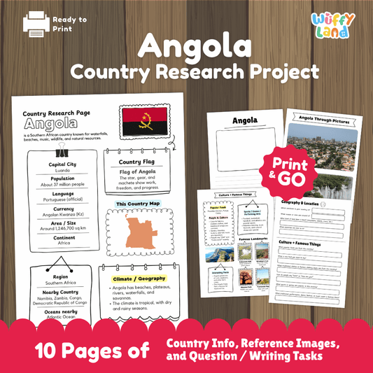 Angola Country Research Project Printable Worksheets and Activities