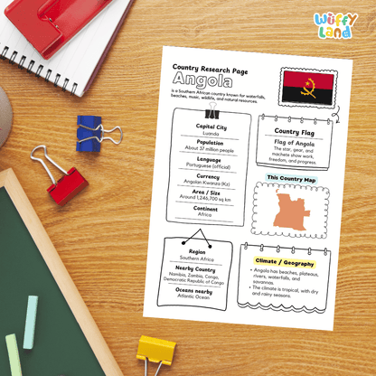 Angola Country Research Project Printable Worksheets and Activities