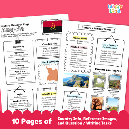 Angola Country Research Project Printable Worksheets and Activities