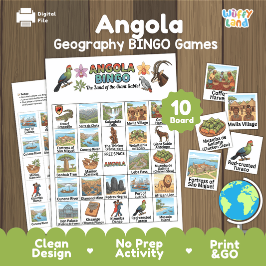 Angola Geography Bingo Games Printable Country Study Activities