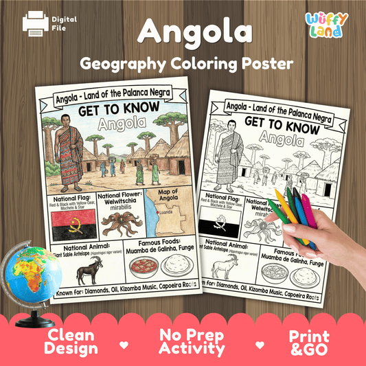 Angola Country Study Geography Coloring Page Worksheet Activity | Africa