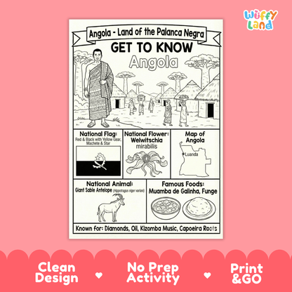 Angola Country Study Geography Coloring Page Worksheet Activity | Africa