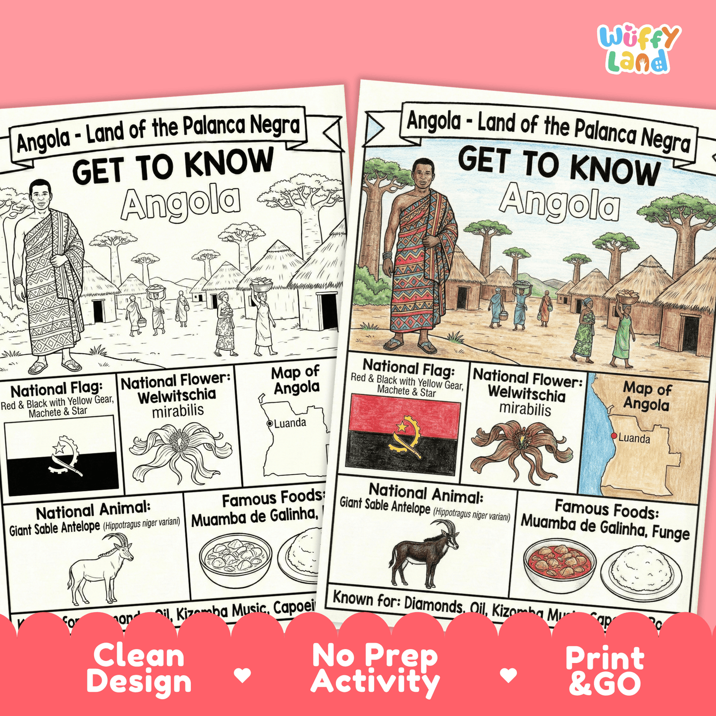 Angola Country Study Geography Coloring Page Worksheet Activity | Africa