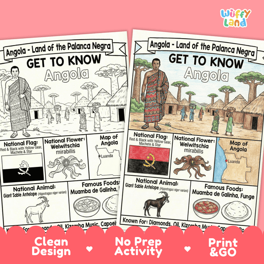 Angola Country Study Geography Coloring Page Worksheet Activity | Africa