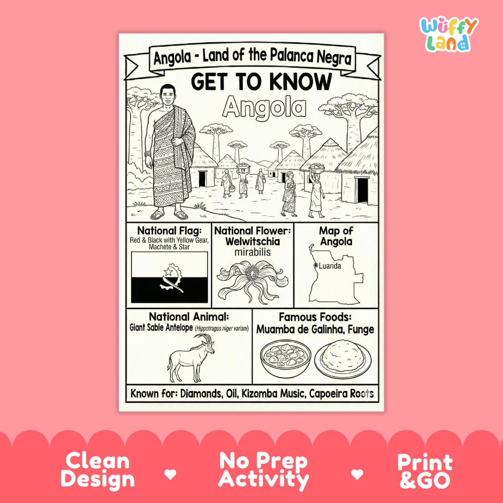 Angola Geography Coloring Poster and Activity Worksheet