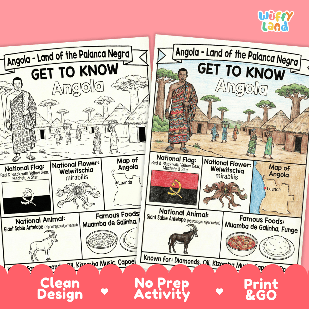Angola Geography Coloring Poster and Activity Worksheet
