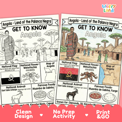 Angola Geography Coloring Poster and Activity Worksheet