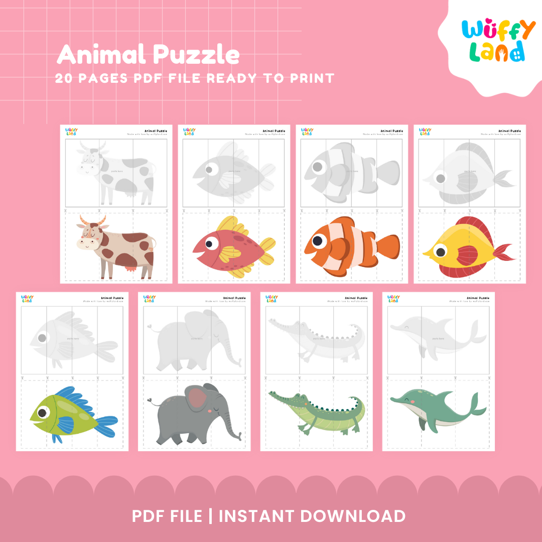 Animal Puzzle Sheets – Cut & Paste Activity for Kids