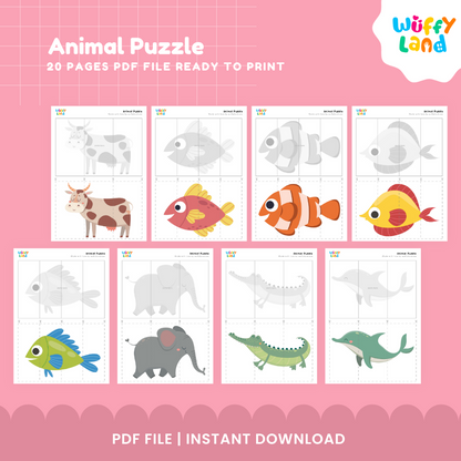 Animal Puzzle Sheets – Cut & Paste Activity for Kids