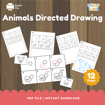 Animals Directed Drawing Worksheets | Step-by-Step Drawing Fun for Kids | Printable PDF