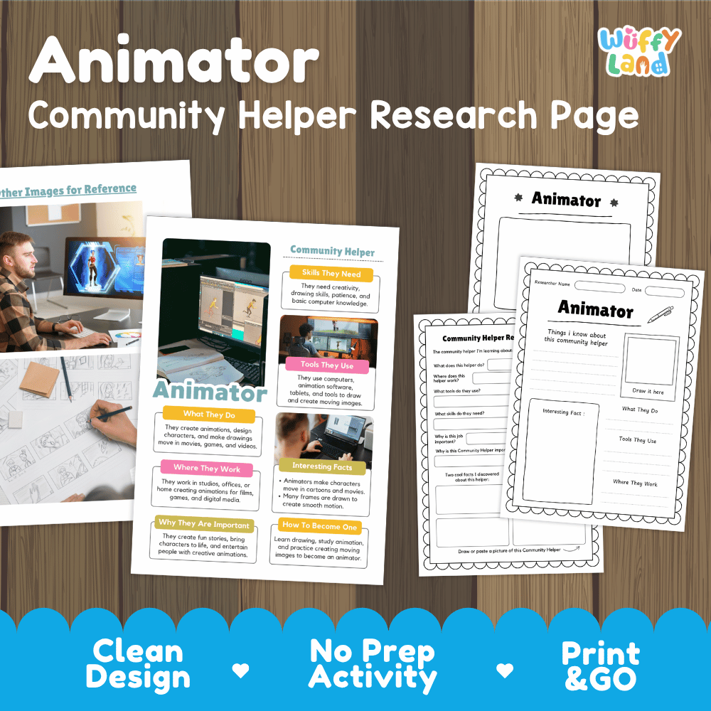 Animator Community Helper Research Pages and Worksheets