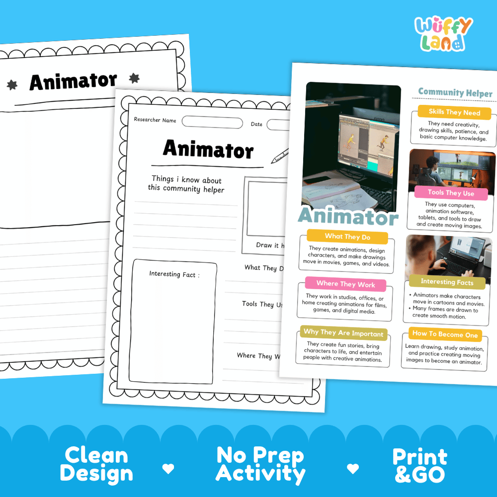 Animator Community Helper Research Pages and Worksheets