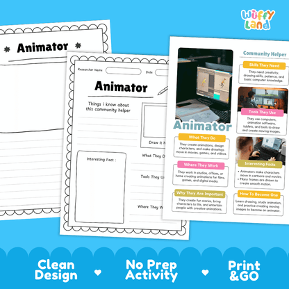 Animator Community Helper Research Pages and Worksheets