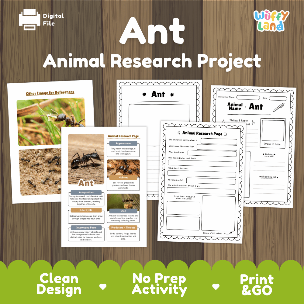 Ant Animal Research Project and Worksheets Print and Go Activity